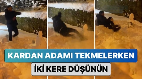 Yolda Gördüğü Kardan Adamı Tekme Atarak Bozmak İsteyen Bir Genç Tuzağa Düştü