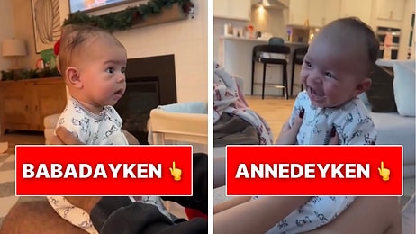 Annesiyle Oyun Oynarken Kahkahalar Atan Bebeğin Babasına Karşı Memnuniyetsizliği