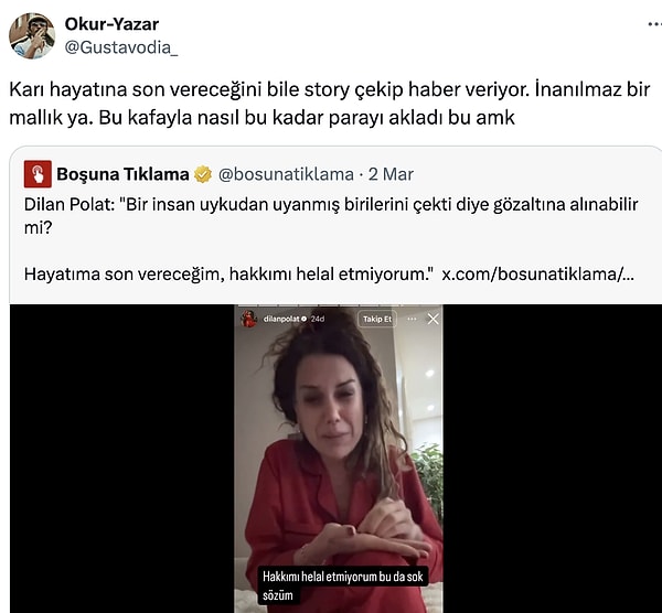 İntihar temalı açıklama da yine bir story olarak geldi.