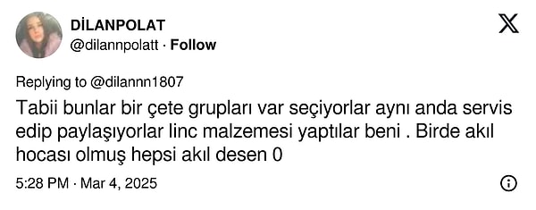 "Allah aşkına bunlara cevap verme burası klavye delikanlılarıyla dolu kimseye laf anlatamazsın" yorumunu cevapsız bırakmadı.