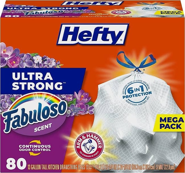 6. Hefty Ultra Güçlü Uzun Mutfak Çöp Torbaları