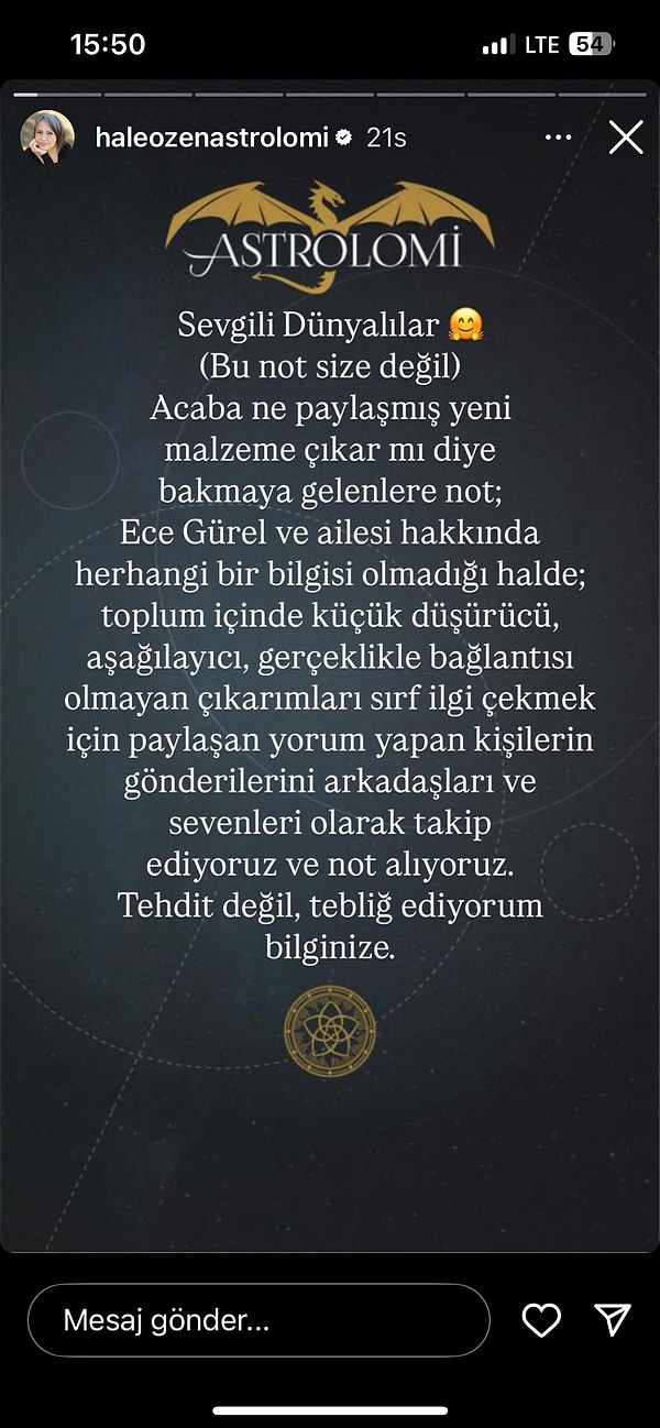 Gürel üzerinden yapılan yorumları da takip ettiğini böyle belirtti.