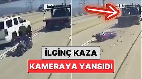 Bir Motosiklet Sürücüsü Çarptığı Kamyonun Kasasına Düşünce Yoluna Kamyonla Devam Etti