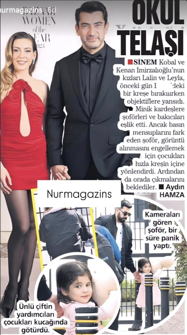 Geçtiğimiz günlerde ise talihsiz bir olay yaşandı. Bir gazetede çıkan habere göre, Sinem Kobal ve Kenan İmirzalıoğlu'nun kızları anaokullarına girerken izinsiz görüntülendi.