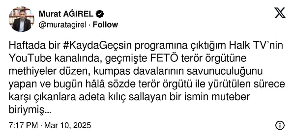 Halk TV’de Kayda Geçsin isimli programda yer alan Murat Ağırel de “gazetecilik ilkelerimle ters” açıklamasında bulundu.