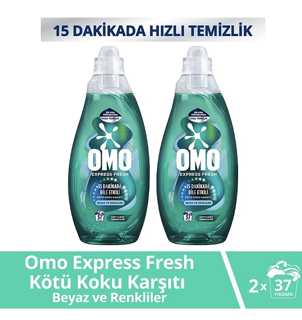 10. Omo Express Fresh Kötü Koku Karşıtı Beyaz Ve Renkliler Sıvı Çamaşır Deterjanı 1480 ml X2