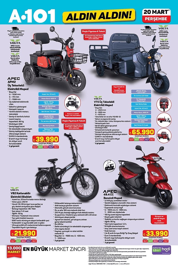 APEC APM2 Üç Tekerlekli Elektrikli Moped 39.990 TL