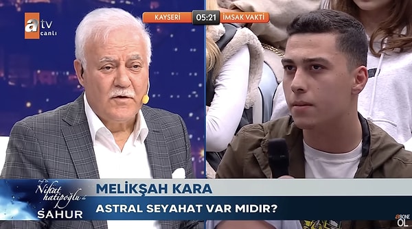 Nihat Hatipoğlu ile Sahur programında bir genç "Astral seyahatin dinde yeri var mı?" diye bir soru sordu.