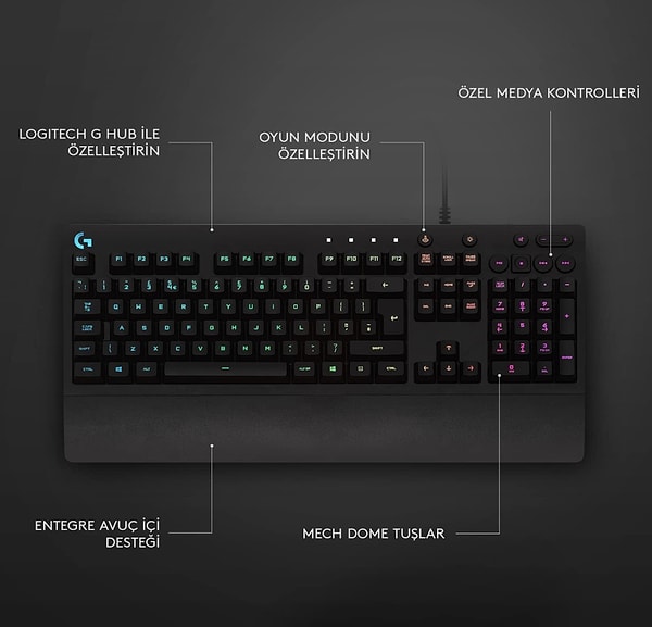 7. Logitech G G213 - RGB Kablolu Oyuncu Klavyesi