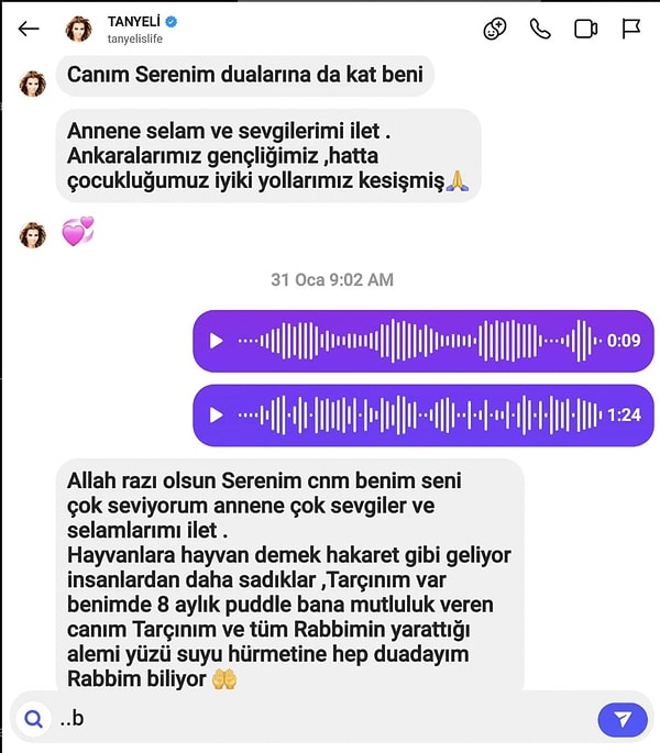 Seren Serengil, Tanyeli'nin ölümünün ardından kendisiyle yaptığı şu yazışmayı paylaştı.