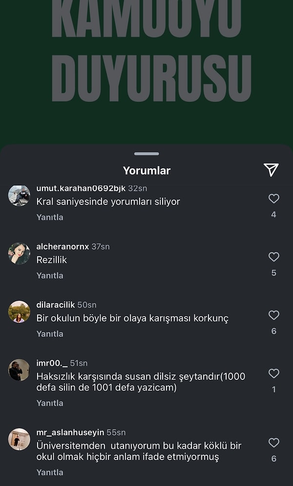 Instagram'da yapılan yorumlar ise anında silinmeye başladı.