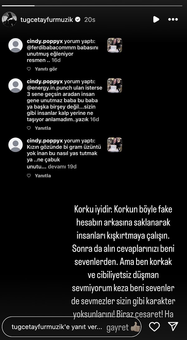 Ancak paylaşımı takipçileri tarafından sert eleştiriler aldı. Ünlü isim gelen olumsuz yorumlara ise sessiz kalmadı ve sert bir dille yanıt verdi.