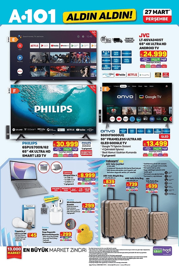 Philips 65" 4K Ultra HD Smart Led Tv 30.999 TL