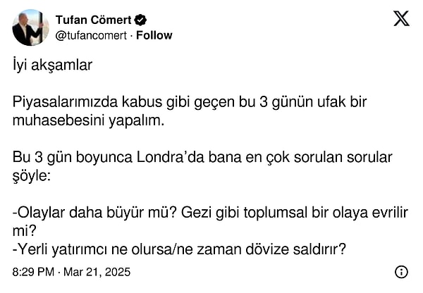 "Piyasalarda kabus gibi geçen 3 gün."