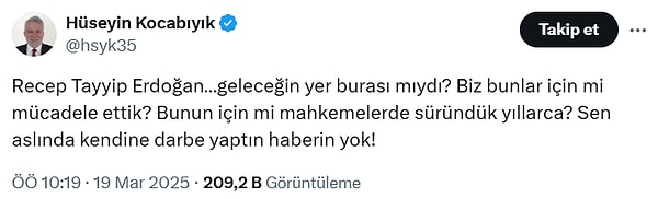 Söz konusu paylaşımın ardından Kocabıyık'ın, "tedbirli kesin ihraç" kararıyla AKP Merkez Disiplin Kuruluna sevk edildiği öğrenildi. İşte AKP'de krize neden olan o paylaşım: