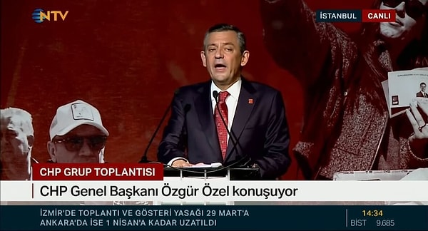 Özel'in çağrısı sonrası geçtiğimiz gün yayın kesen NTV'de CHP grup toplantısı yayınlandı.