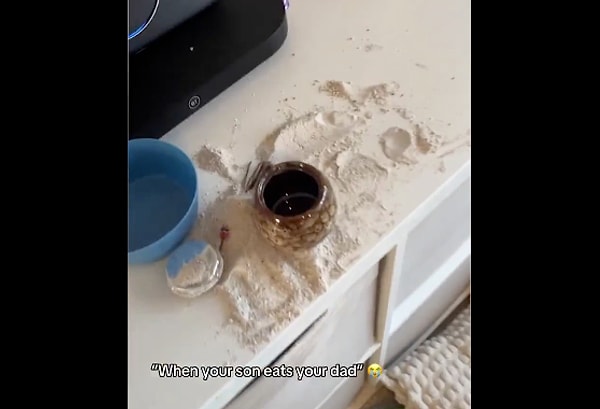 O anları kaydeden anne, paylaşıma "When your son eats your dad" ("Oğlunuz, babanızı yediğinde...") notunu ekledi.