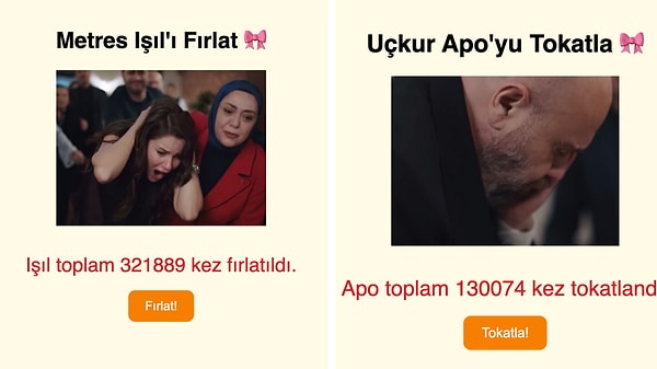 Sitede ayrıca Apo'yu tokatla ve Işıl'ı fırlat seçenekleri de mevcut!