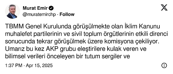 CHP Grup Başkanvekili Murat Emir'in paylaşımı 👇🏻