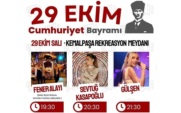 Kemalpaşa Cumhuriyet Başsavcılığı, Kemalpaşa Belediyesi'nin geçen yıl 29 Ekim Cumhuriyet Bayramı için organize ettiği ancak Ankara'daki terör saldırısı nedeniyle iptal edilen Gülşen konseriyle ilgili kamu harcamalarında usulsüzlük yapıldığı ihbarı üzerine soruşturma yürüttü.