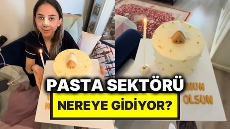 Burun Estetiği Yaptıran Arkadaşına Geçmiş Olsun Hediyesi Burunlu Pasta Yaptıran Kadın