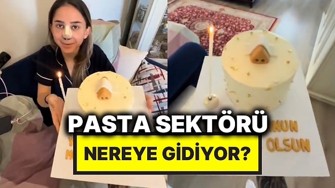 Burun Estetiği Yaptıran Arkadaşına Geçmiş Olsun Hediyesi Burunlu Pasta Yaptıran Kadın