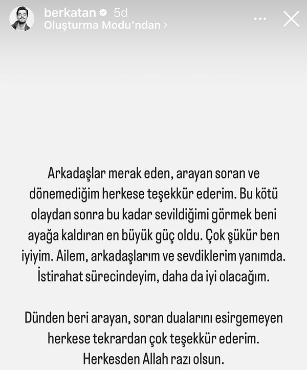 İşte Berk Atan'ın ilk paylaşımı: