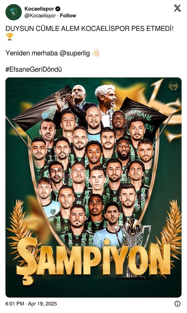 Kocaelispor'un sosyal medya paylaşımı 👇