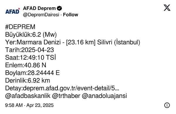 İstanbul'da kaç büyüklüğünde deprem oldu?