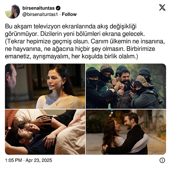 Birsen Altuntaş, yayın akışında değişiklik olmadığını açıkladı.
