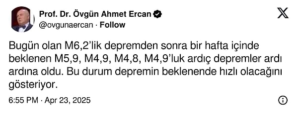 Prof Dr. Övgün Ahmet Ercan'dan beklenen büyük deprem hakkında açıklama geldi.