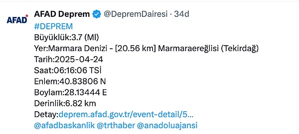 Üçüncü deprem de sabah saat 06:16’da meydana geldi.
