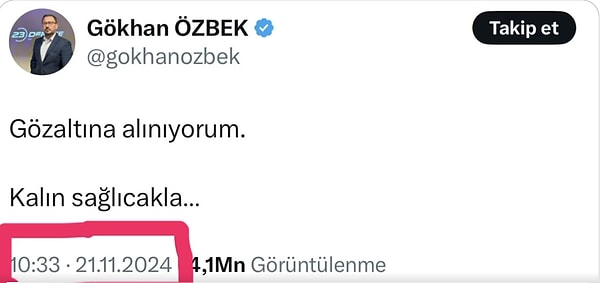 Özbek 21 Kasım 2024 tarihinde gözaltına alınmıştı.