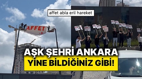 Kız Arkadaşına Kendini Affettirmek İsteyen Genç Evinin Önünde Vinçle Pankart Açtı