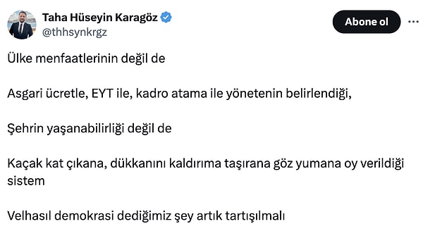 Karagöz popülizmin seçim sonuçlarını etkilemesi nedeniyle demokrasinin tartışmaya açık bir kavram olduğunu savundu.