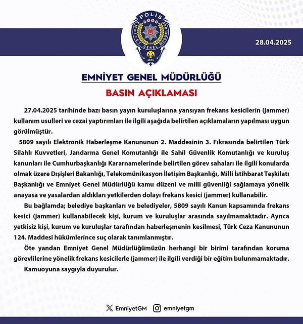 Emniyet Genel Müdürlüğü Basın Açıklaması