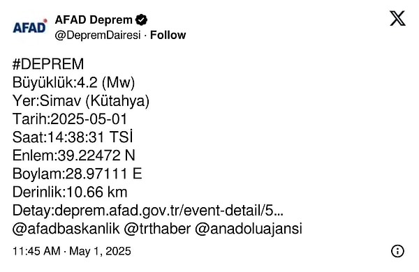 AFAD’ın paylaşımı 👇