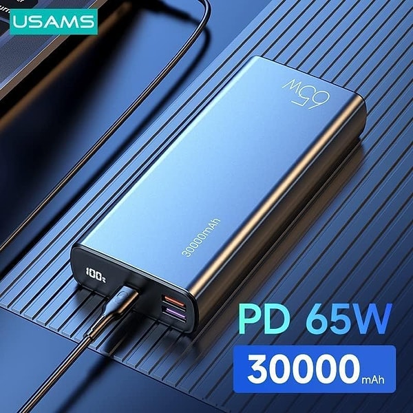 Usams CD165 30.000 mAh 65W Hızlı Şarj Powerbank (Çift QC3.0 + PD)