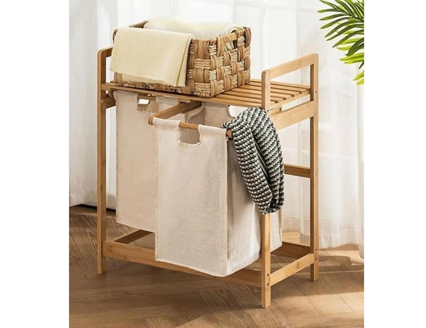 Digithome Bambu 2 Bölmeli Raflı Kirli Sepeti – DB-0007