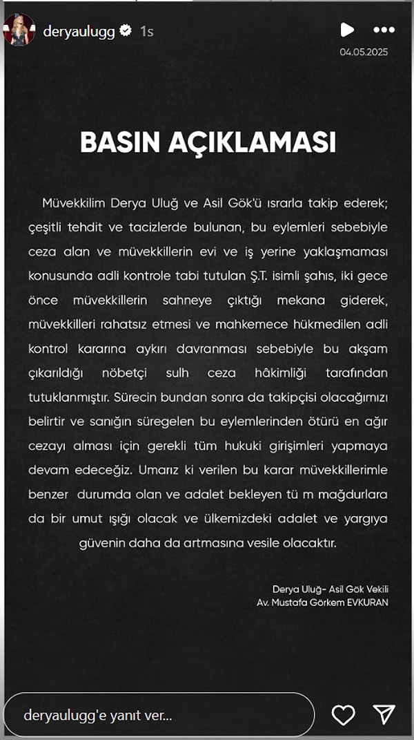 Derya Uluğ, sosyal medyada içimizi ferahlattı ve bir basın açıklaması paylaştı.