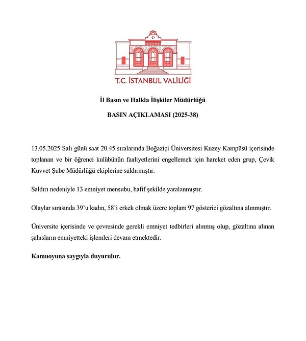 İstanbul Valiliğinin olaylarla ilgili açıklaması 👇
