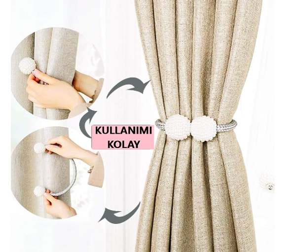 Perdelerinizi zarafet katacak kanca gerektirmeyen mıknatıslı bir tutucu. Görseli