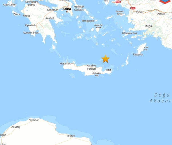 Girit Adası açıklarında etkili olan deprem Türkiye’de de korkuya neden oldu. Görseli