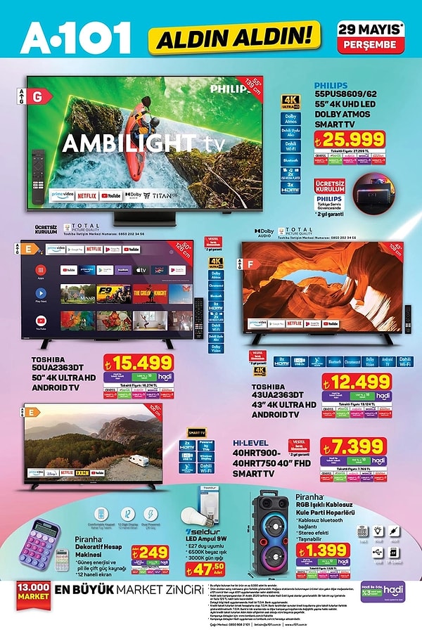 Philips 55" 4K UHD Led Dolby Atmos Smart Tv 25.999 TL