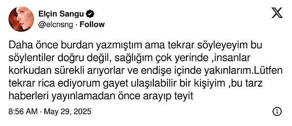 Sangu çıkan haberlerin ardından sosyal medya hesabından açıkalama bulundu.