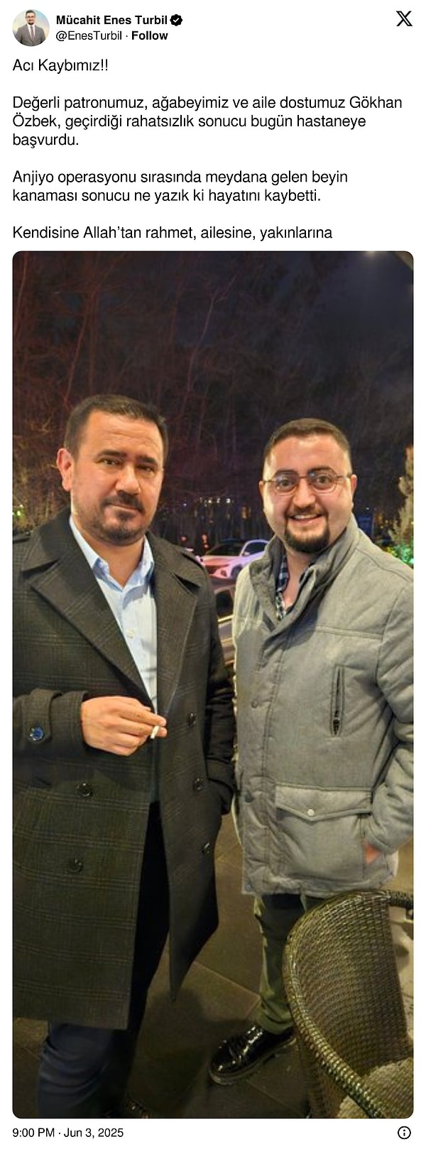 Çalışma arkadaşları da vefatı doğruladı 👇 Görseli