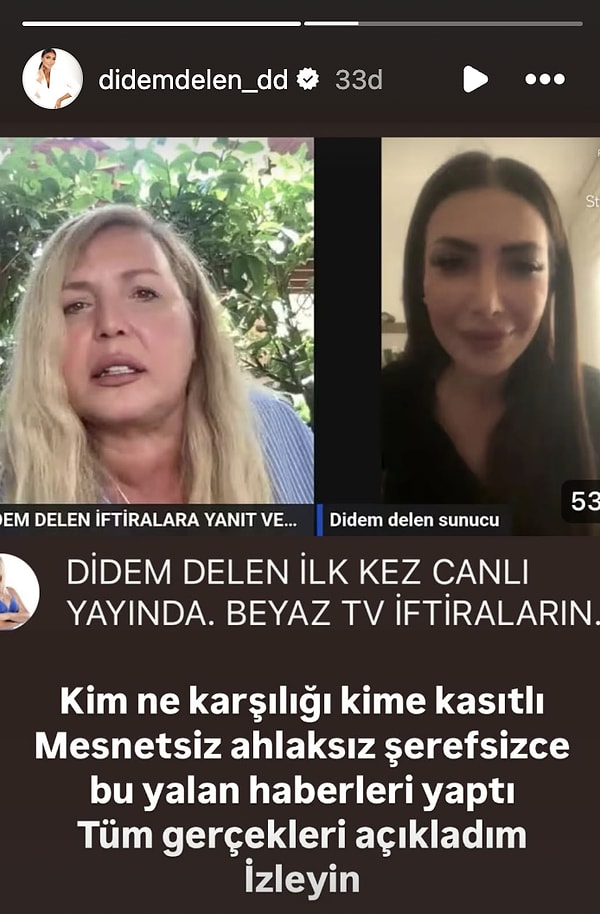 Didem Delen, Seda Akgül'e yaptığı açıklamaların yer aldığı yanını da sosyal medya hesabından paylaştı.