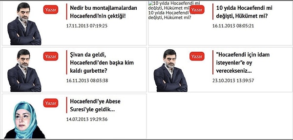 İki gündür yeniden tüm haklı tepkileri üstüne çeken Yeni Akit'in unuttuğu bir şey var: İnternet sitelerinden FETÖ elebaşı Fethullah Gülen'in adını silmişler ama yazarlarının "Hocaefendi" şeklinde yazdığı yazılar duruyor.