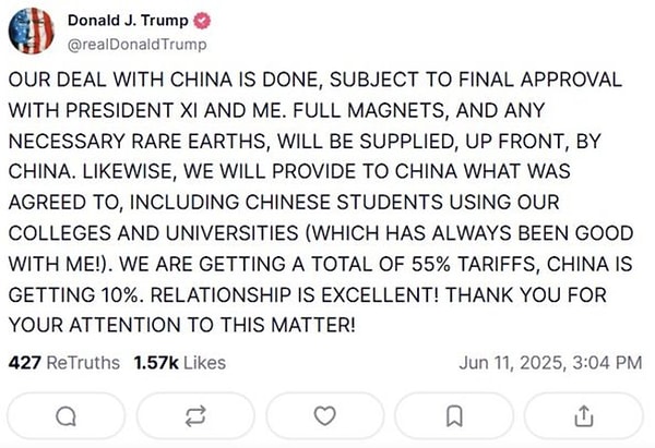 ABD ile Çin vergi tarifesinde anlaştı. ABD Başkanı Donald Trump'tan açıklama geldi. Görseli