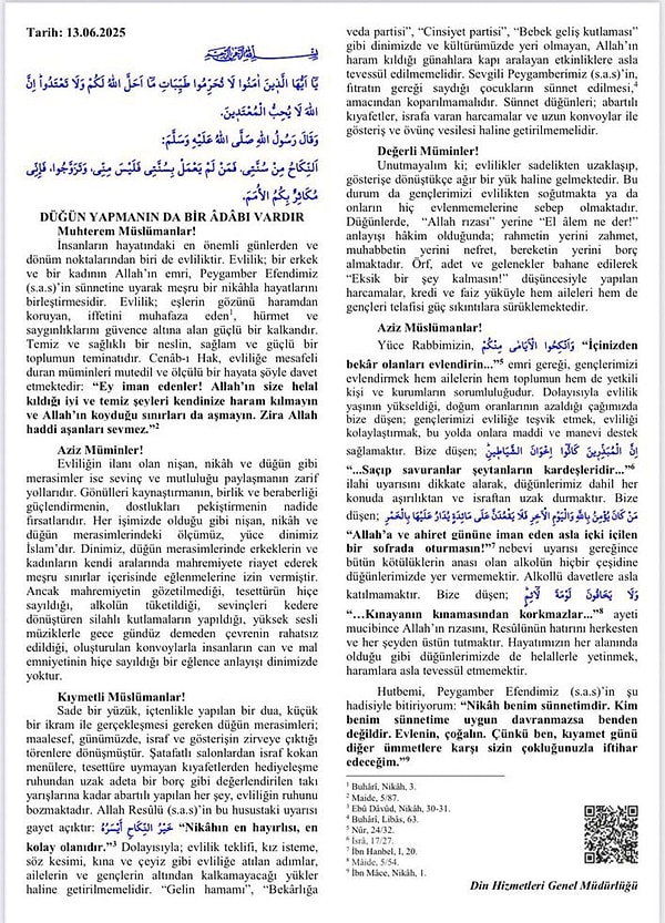 Hutbenin tam hali şöyle;